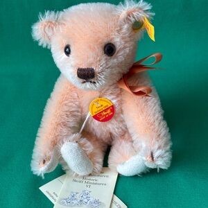 New Vintage Steiff  Miniature Teddy Holland Bear Salmon Peach Jointed  1995 Tag